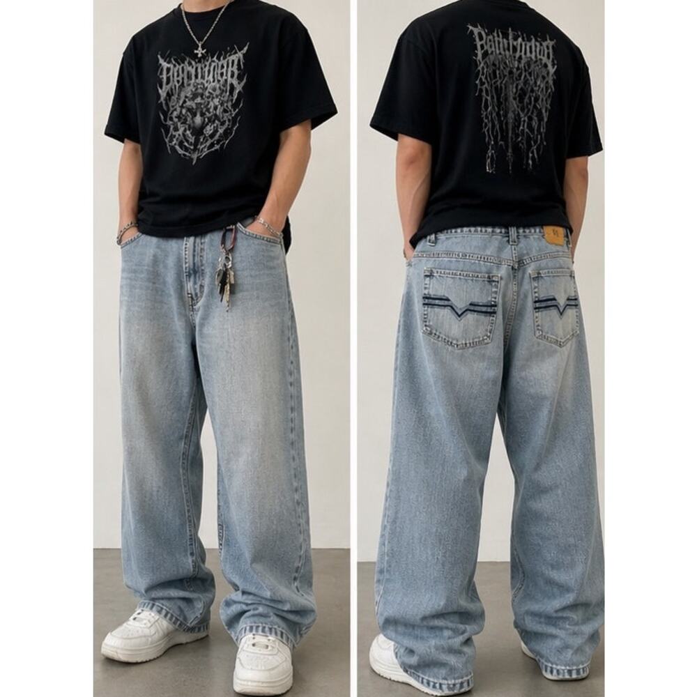 Joker Y2K Baggy Jeans Light Wash Vintage Streetwear Skater, Men's 44x32